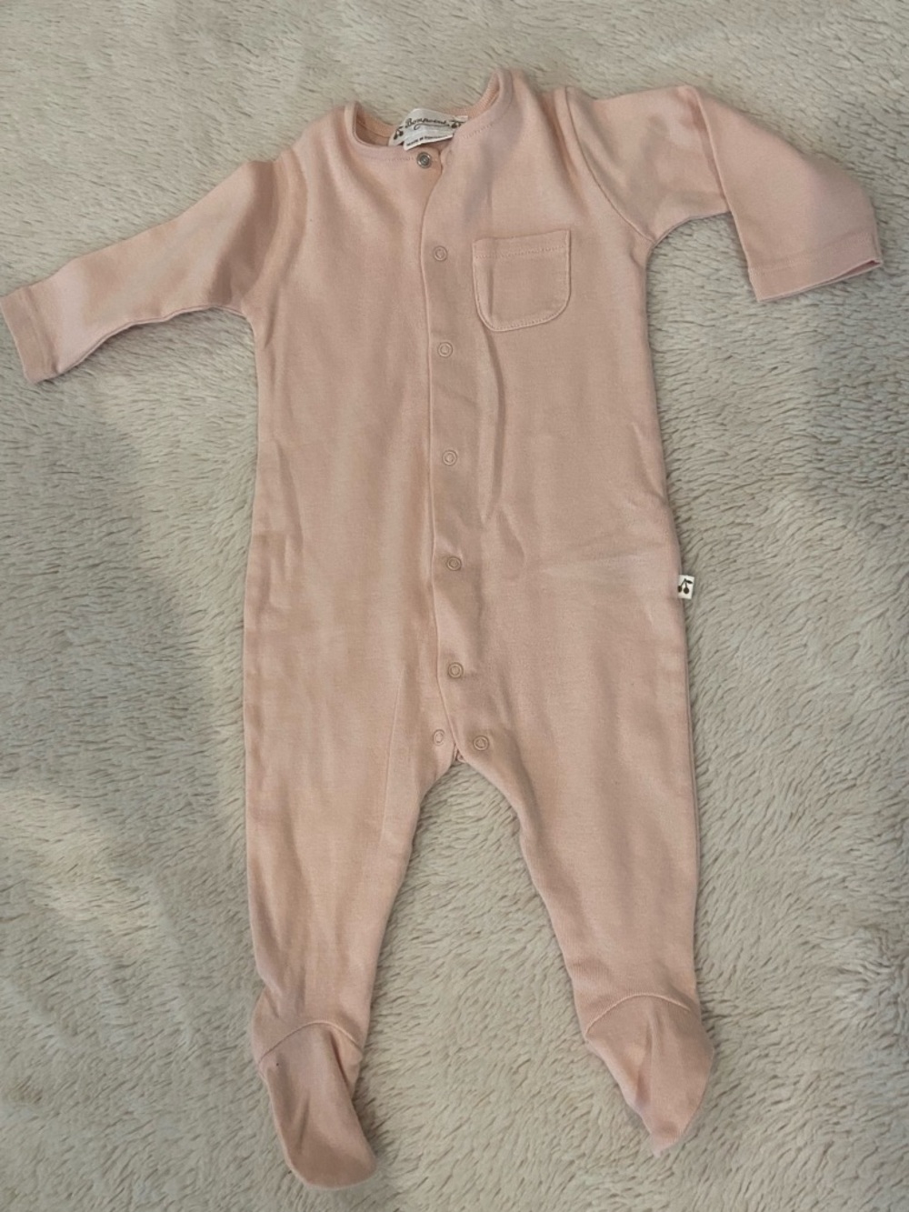Bonpoint Baby Footed Pajama Sleeper Pale Pink Cotton Snap Front Size 1M